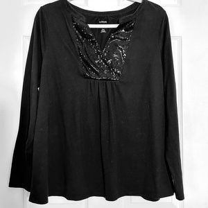 Lane Bryant Fun & Flirty Black Top Sequins Accent  SZ 18/20 EUC